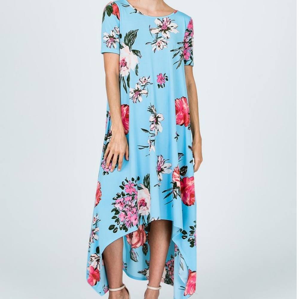 Blue Floral Assymetrical Swing Dress - Picture 5 of 5